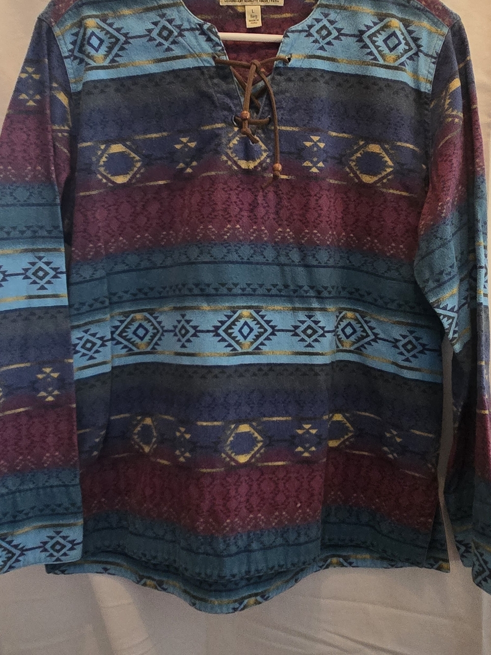 Cabela's Aztec Lace-Up Long Sleeve Shirt in Blue & Purple